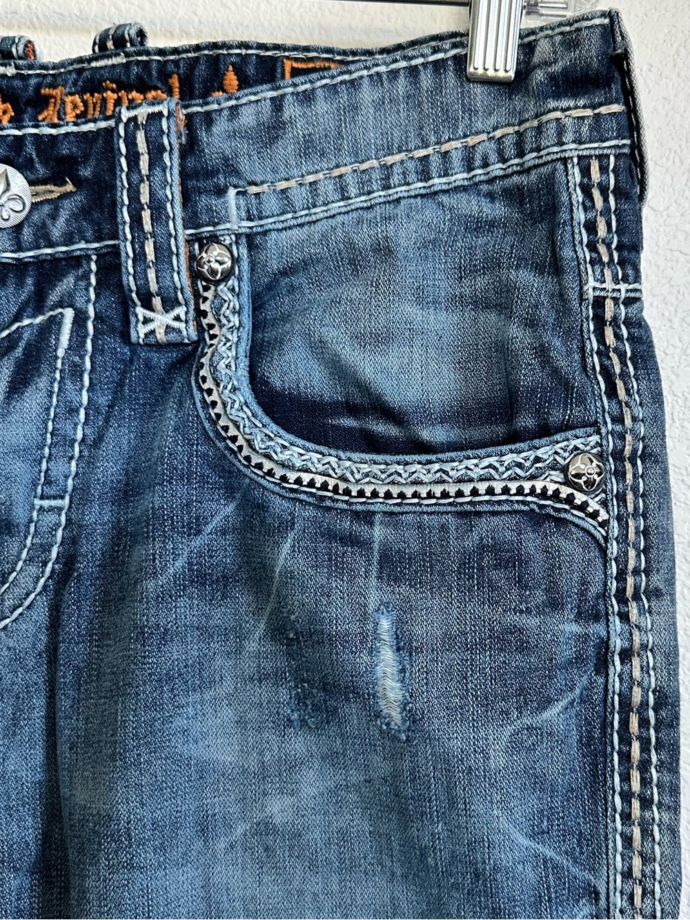 Rock Revival Ocean Straight Distressed Blue Jeans - Picture 5 of 10